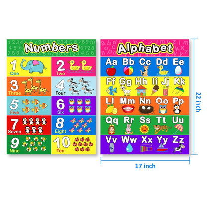 Outus Extra Large Preschool Educational Learning Posters 17 x 22 Inch Nursery Home School Pre-K Kindergarten Classroom Decoration(4 Pcs,Alphabet, Number 1-10, Shapes, Colors)