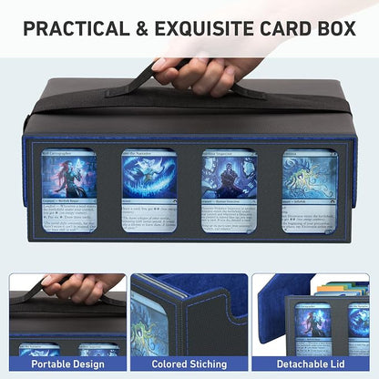 4-Row Trading Card Storage Box, Bulk Cards Case for 3200+ Mtg tcg Magic Playing Game Card Organizer, Commander Deck Box with 4 Supports & 24 Dividers & Strap