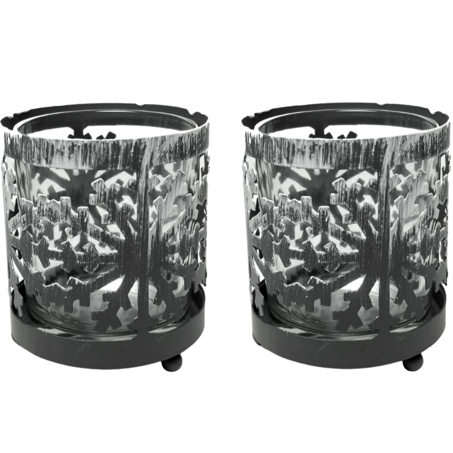 Metal Snowflake Candle Holders Set of 2 with Glass Votive Inserts, Winter Table Centerpiece Decorations, Christmas Snowflake Decor for Dining Table, Mantel, Shelf, Holiday Home Accent, 3 Inch Height