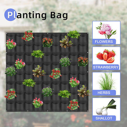 72 Pockets Hanging Planter Bags, Hanging Vertical Wall Mounted Plant Planting Grow Bags, Herb Garden Planter Outdoor Indoor Growing Bag, Gardening Vertical Greening Flower Container(1m×1m, Black)