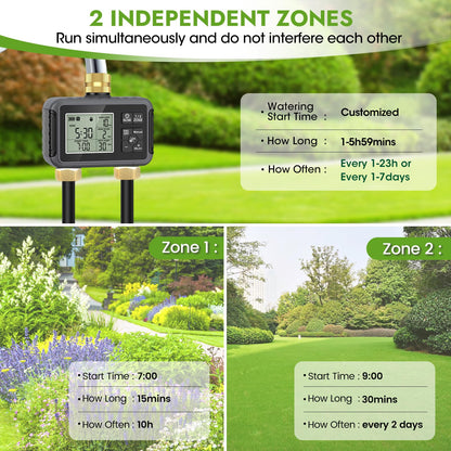 120FT Drip Irrigation System with Smart Water Timer – Automatic Garden Watering Kit with Dual Metal Tube Brass Connectors, 360° Adjustable Nozzles & Bendable Tubing for Garden, Greenhouse & Lawn