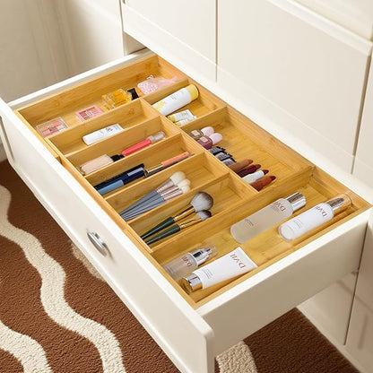 Utoplike Extra Large Kitchen Drawer Organizer, Expandable Solid Bamboo Drawer Holder for Utensils, Silverware, Flatware, 7-9 Slots Cutlery Tray