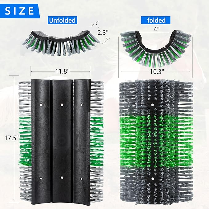 Extra Large Size Livestock Scratching Brush, Upgraded Horse/Goat/Cow/Cattle Scratcher Brush for Grooming, Itch Relief Horse Scratcher Brushes Kit with Two Sets of Mounting Screws(4-Pack,Gray)