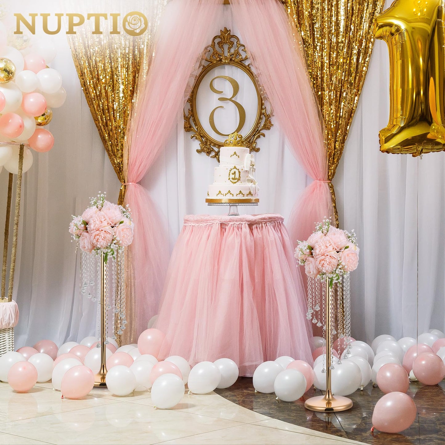 Nuptio 2 Pcs 27.6inch Tall Wedding Centerpieces Gold Vases Crystal Flower Vase Metal Flowers Stand for Party Tables Decorations - Elegant Bulk Weddings Decoration Table Chandelier Centerpiece Stands