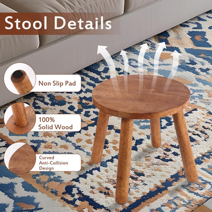 zaowofires Round Solid Wooden Step Stool， Garden Stool，11.8''H,Plant Stool ，Wood Legs Detachable for Plant Stand, Kitchen, Bathroom，Bedroom，Livingroom (Walnut, 11.8inch)