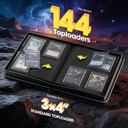 ProCase 4 Pocket Top Loader Binder, Holding 144 Cards in 3"x4" Toploaders, Side Loading Small Book Folder with Clear Window for Pokemon, Trading, Sports Cards Collection TCG, MTG -Navy
