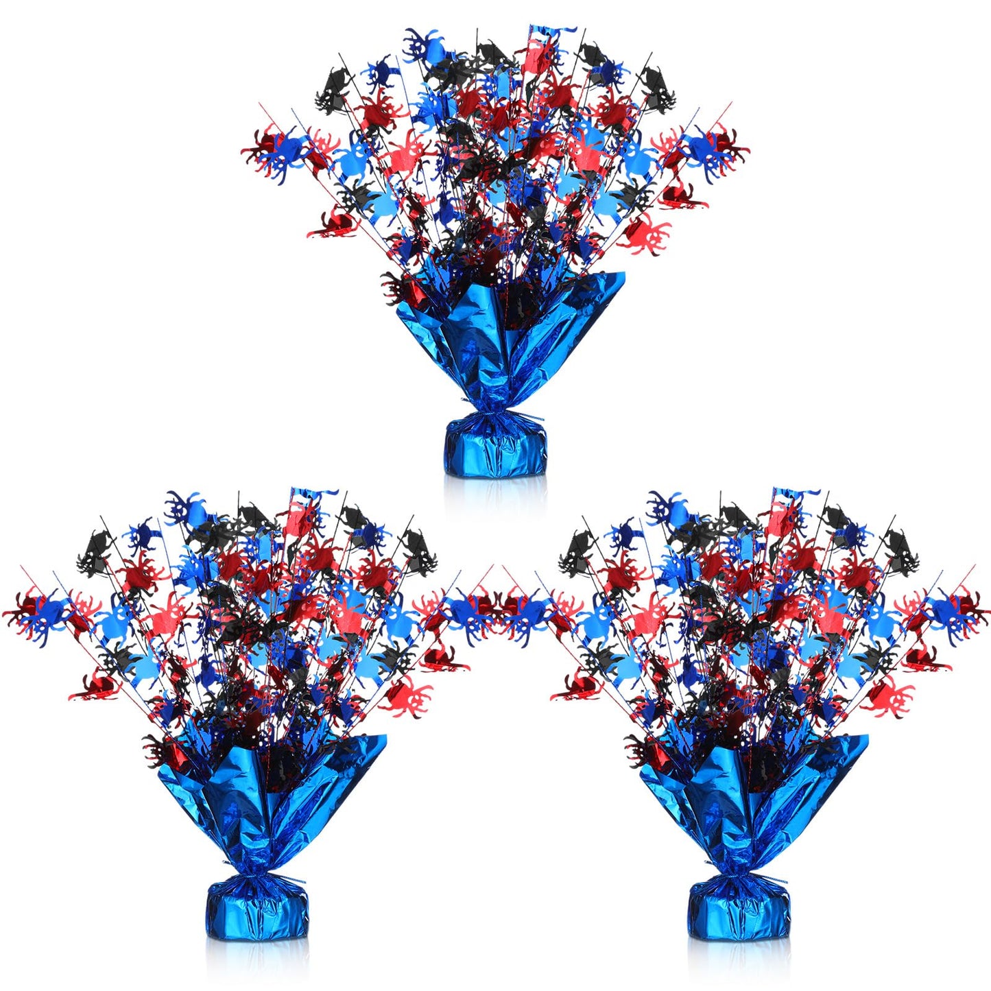 Amyhill 3 Pcs Halloween Spider Party Centerpiece Red Blue and Black Spider Birthday Party Favor Decoration Flash Foil Spray Table Centerpiece Red and Blue Decor for Hero Themed Table Decorations