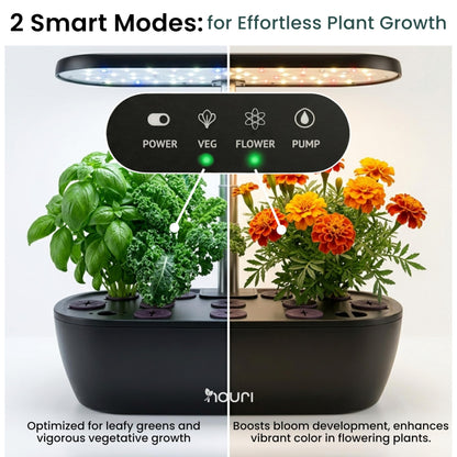 Nouri Hydroponics Growing System, 12 pod Smart Indoor Herb Garden Kit with LED Grow Lights, Hydroponic Herb Garden Indoor for Plant Lovers, Gardeners, Kitchen, Basil Seeds Included