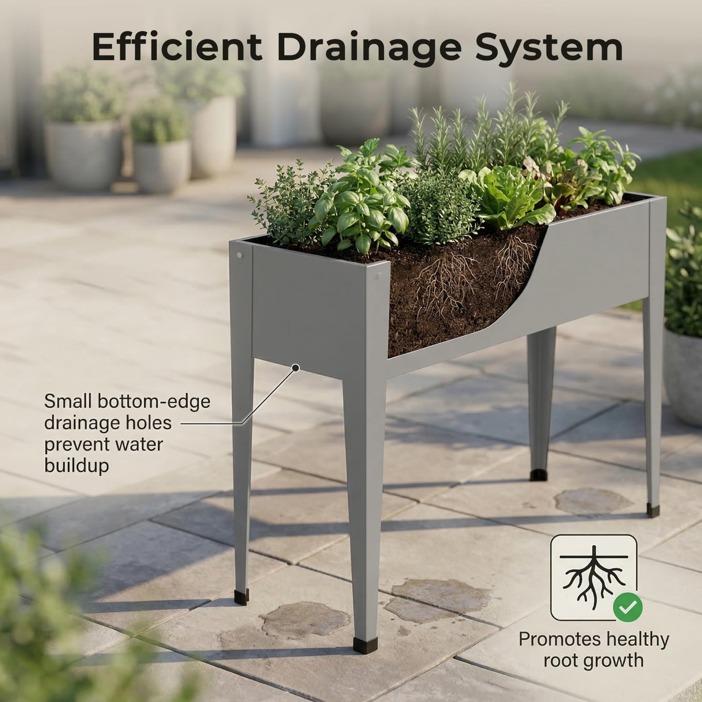 Gardzen Elevated Garden Bed Outdoor, Metal Herb Planter Box with Legs, Galvanized Steel Raised Planter, Drainage Hole, Easy Assembly Standing Planter for Patio Balcony Backyard, 40x12x31 in