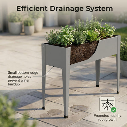 Gardzen Elevated Garden Bed Outdoor, Metal Herb Planter Box with Legs, Galvanized Steel Raised Planter, Drainage Hole, Easy Assembly Standing Planter for Patio Balcony Backyard, 40x12x31 in