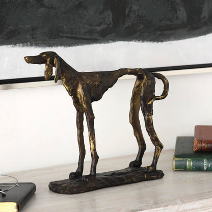 Deco 79 Polystone Dog Decorative Sculpture Distressed Slim Frame Home Decor Statue with Gold Accents, Accent Figurine 14" x 4" x 11", Bronze