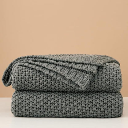 Chunky Cable Knit Throw Blanket Lightweight Grey 100% Organic Cotton Blanket for Sofa Couch Bed Baby Nursery, Rustic Shabby Chic Modern Farmhouse, Gray 60” x 80” Give Laundering Bag