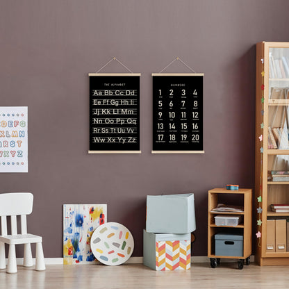 HRQKO Black Alphabet Numbers Poster Hanger Frame Set of 2, Nursery Wall Decor, ABC Poster Wall Art with Wooden Frames, Alphabet Banner Wall Hanging Decor for Playroom Boy Toddler Room, 16x24 inch