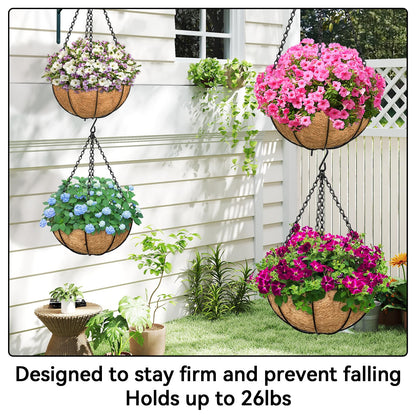 ZeeDix 4 Pack, 16 Inch Hanging Basket Chain with Hooks, Black Metal Planter Flower Pot Chain for Hanging Plants Outdoor, Adjustable Replacement Chain for Lanterns, Bird Feeders and Flowers