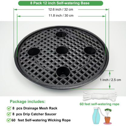 8 Pack 12 inch Self Watering Base for Fabric Grow Bag, Self-watering Plastic Elevated Plant Saucer Stand, Automatic Watering Tray for Non-woven Planter Flower Pot Growth Tent Greenhouse Indoor Outdoor