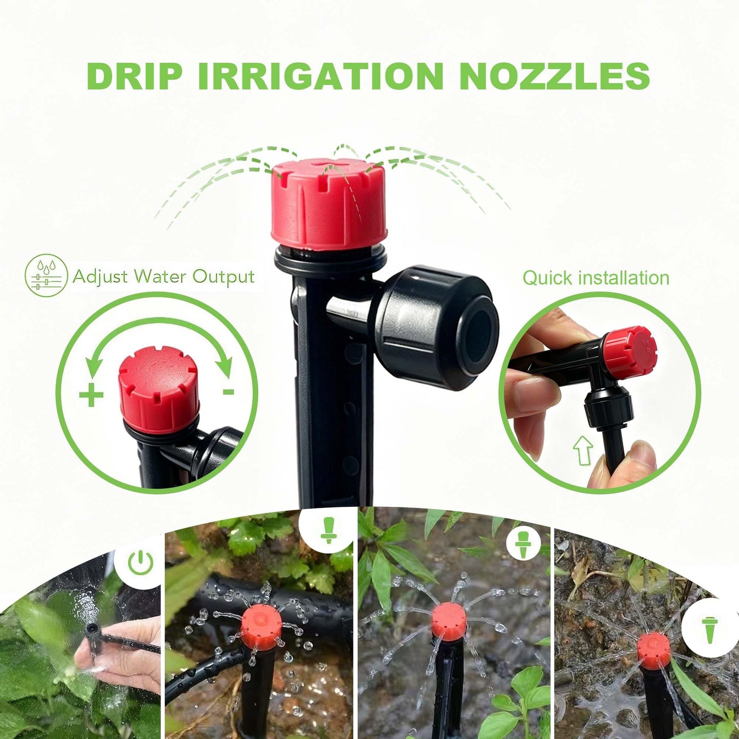 Torioweg Drip Irrigation System, 3/4" Brass Connector Garden Watering System Kit with Adjustable 360° Umbrella & Drip Emitters for Greenhouse, Garden Grid, Lawn, Potted Plant (16FT+ 79FT)