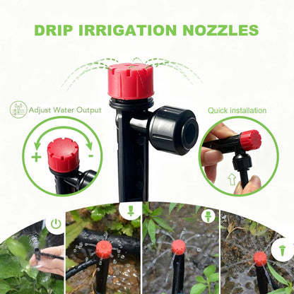 Torioweg Drip Irrigation System, 3/4" Brass Connector Garden Watering System Kit with Adjustable 360° Umbrella & Drip Emitters for Greenhouse, Garden Grid, Lawn, Potted Plant (16FT+ 79FT)