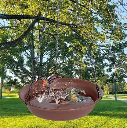 VUWEZ Hanging Bird Bath, Hanging Bird Water Feeder for Outdoors, Feeder Bowl, 2 Pack Birdbath Tray Accessories for Outside, Plastic Birdbaths Tray for Garden Patio Decoration (10", Chocolate)