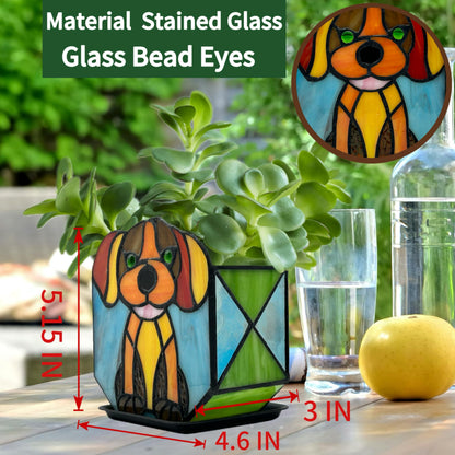 Entlityful Tiffany Style Dog Planter,Indoor Plant Pots with Drainage,Unique Cactus Pot,Arrange Dried Flowers Flower Pots,Plant Gifts for Dog Lovers
