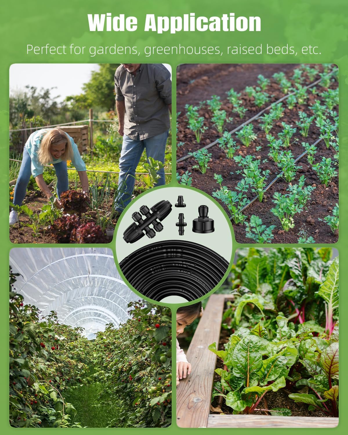 Pawfly 200 ft 1/4 Drip Irrigation Tubing, 1/4" Emitter Tubing with 6" Spacing, Polyethylene Drip Line with 24 Parts, Black Distribution Tubing for Drip Irrigation System, Drip Irrigation Hose Roll