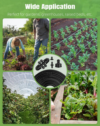 Pawfly 200 ft 1/4 Drip Irrigation Tubing, 1/4" Emitter Tubing with 6" Spacing, Polyethylene Drip Line with 24 Parts, Black Distribution Tubing for Drip Irrigation System, Drip Irrigation Hose Roll
