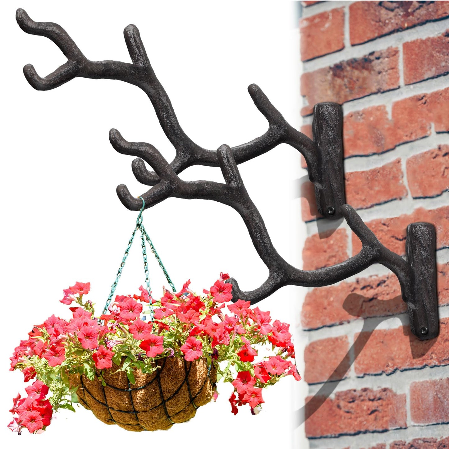 Blulu 2 Pcs 11'' Cast Iron Tree Branch Plant Hangers Decorative Metal Wall Bracket Hooks Wall Heavy Duty Home Storage Rack for Hanging Plants Pot Basket Lantern Wind Chimes Outdoor Indoor (Rust Brown)