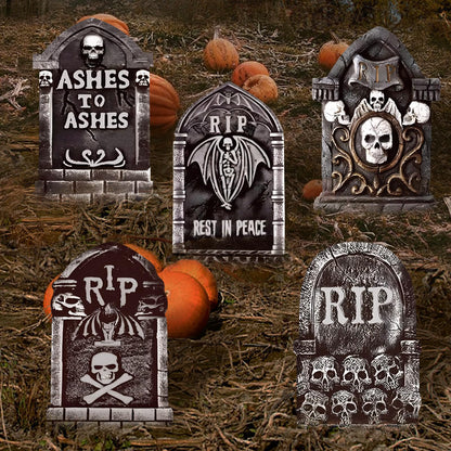 17inch Halloween Tombstones Decorations 5PCS Halloween Graveyard Decoration Outdoor, Plastic Halloween Gravestones Headstone Yard Signs