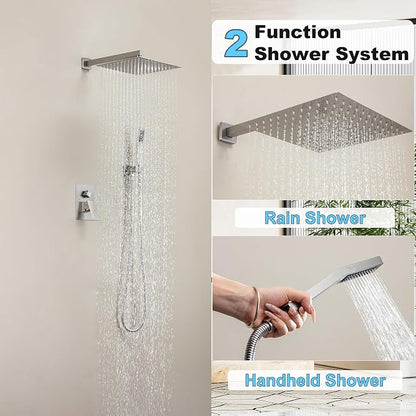 Brushed Nickel Shower System with 10-Inch Rain Showerhead and Handheld | Innovative air-injection technology for low pressure, high-flow rate up to 3.22 GPM ensuring powerful consistent stream