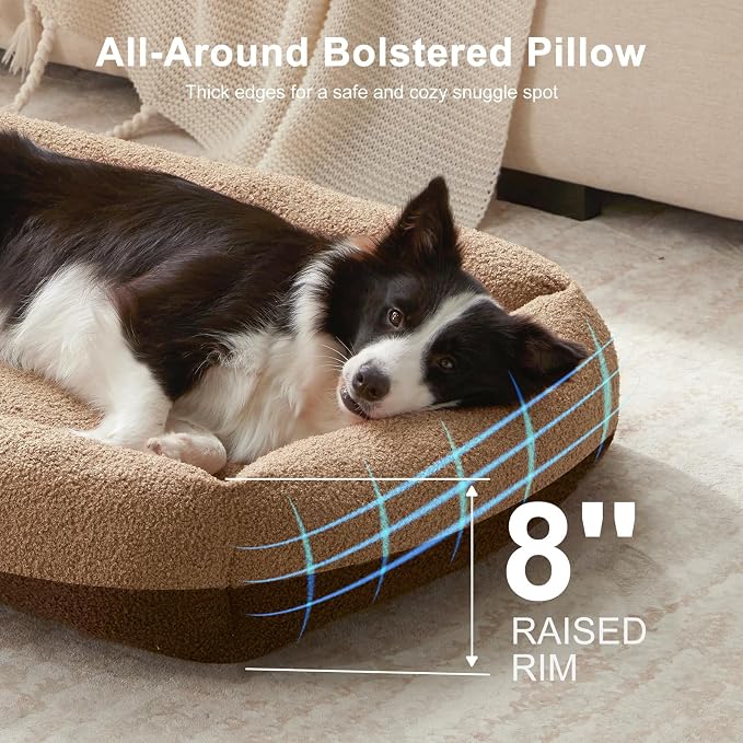 FURTIME Washable Dog Bed Medium Large Size Dogs, Rectangle Comfy Fluffy Pet Bed, Removable Zipper Cover Machine Wash, Soft Orthopedic Bed Durable Pet Cuddler with Anti-Slip Bottom,30"x24"x8",Brown