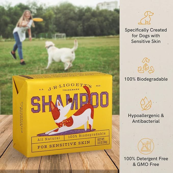 J.R.LIGGETT'S Dog Shampoo Bar, Natural Cleansing Bar for Dogs with Sensitive Skin, Hypoallergenic Canine Formula Gently Deep Cleans and Relieves Dry and Itchy Skin, Detergent-Free, 3.5 oz