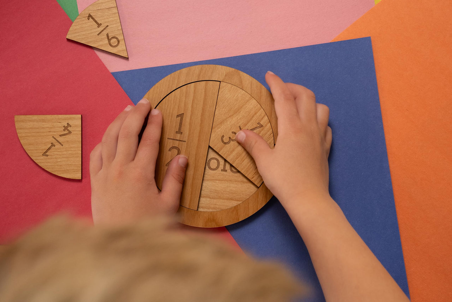 Fraction Tiles - Laser Engraved Alder Wood - Includes 5 inch Tile Holder and Fraction Tiles (23 Tiles)