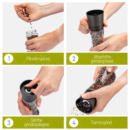 ZOLMER® Premium Gunmetal Salt and Pepper Grinder Set | Large Manual Ceramic Grinder - Big Black Pepper Mill, Salt Grinder, and Chili Mill [No Spices Included]