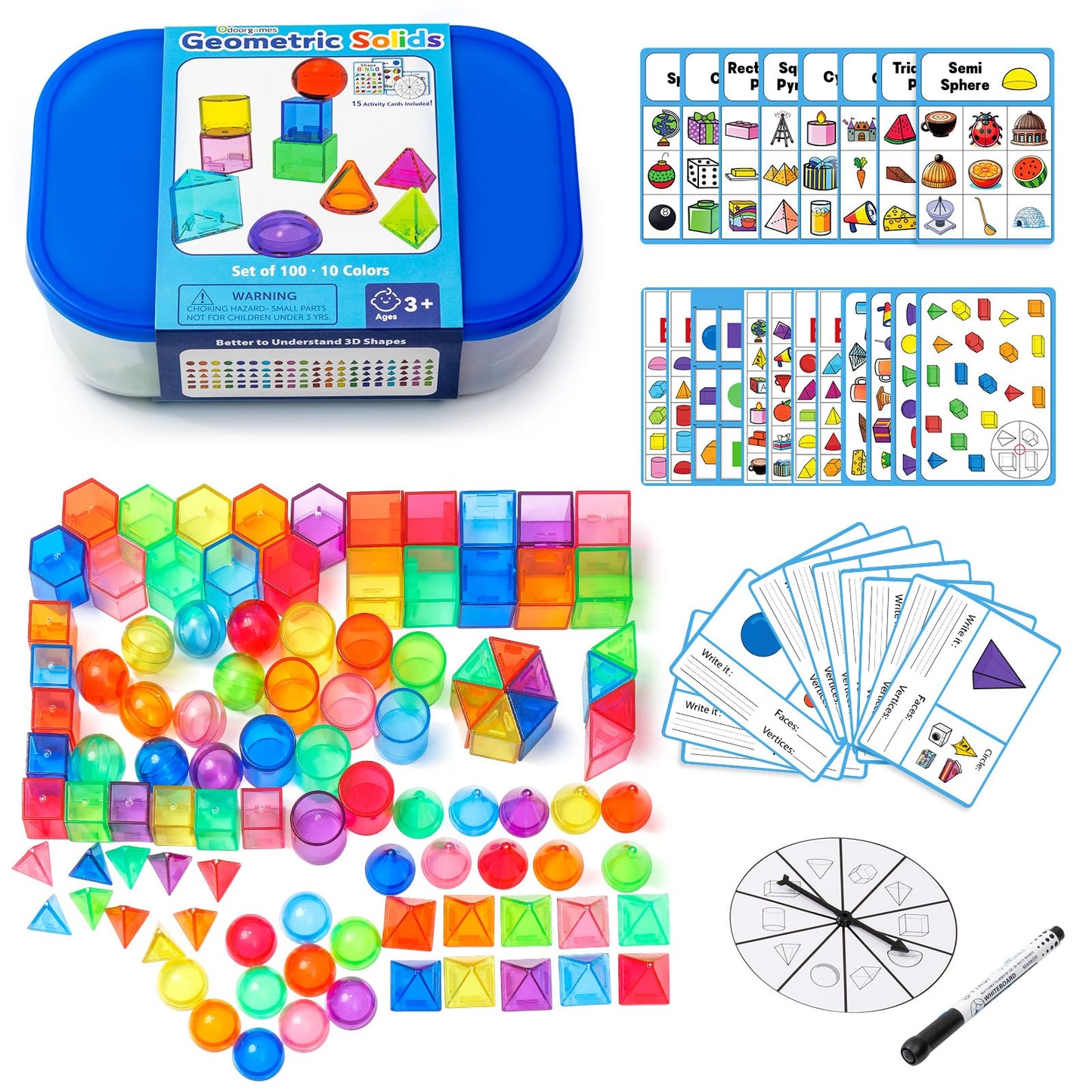 Odoorgames 100 Pcs Translucent Bear Counters - 100 Pcs 3D Shapes for Teaching - Geometric Solids and Geometry Manipulatives for Classroom - Enhance Learning Experience