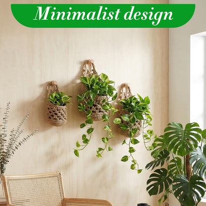 Leooomap 6 Pcs Macrame Hanging Planter Set - 3 Small (5.3"x9") & 3 Mini (4.3"x7.9") Boho Wall Mounted Cotton Baskets for Indoor Plants, Linen Color, Plants & Pots Not Included