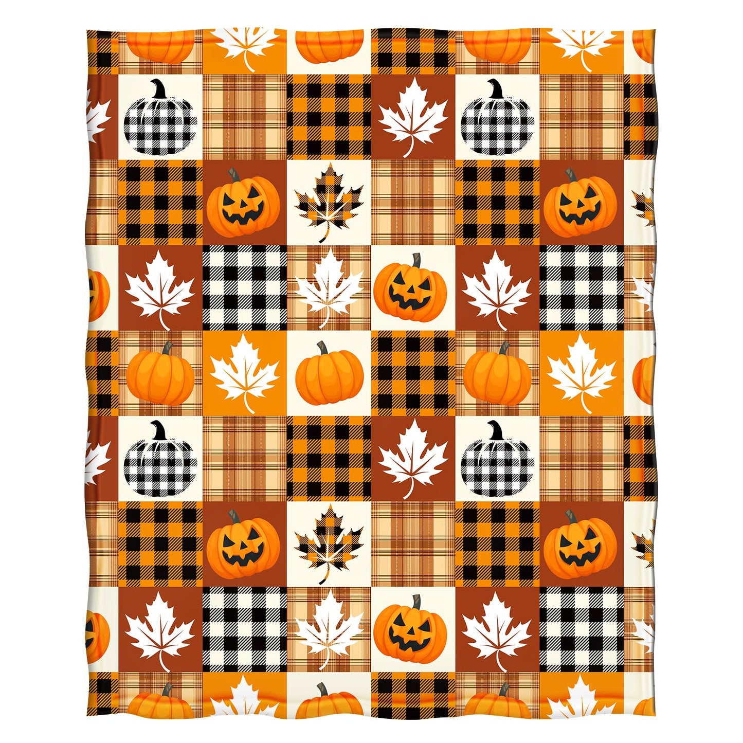 Halloween Pumpkin Throw Blanket Gifts, Pumpkins, Leaves Fall Plaid Blankets, Cozy Soft Fuzzy Plush Flannel Lap Throws for Couch Sofa Bed, for Kids Adults Wife Self, Birthday 60"x50"