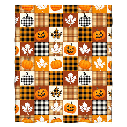 Halloween Pumpkin Throw Blanket Gifts, Pumpkins, Leaves Fall Plaid Blankets, Cozy Soft Fuzzy Plush Flannel Lap Throws for Couch Sofa Bed, for Kids Adults Wife Self, Birthday 60"x50"