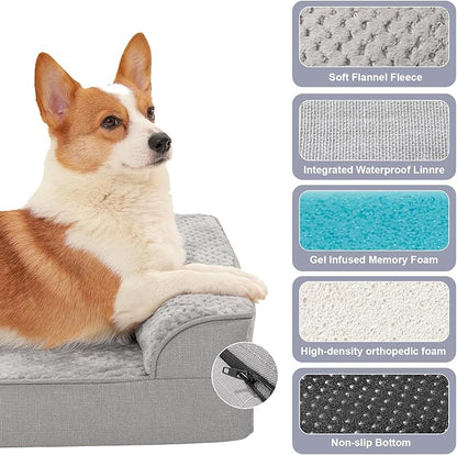 Rainmr Orthopedic Dog Bed Medium Size Dog, Memory Foam Dogs Bed for Medium Dogs, Washable Removable Cover, Nonskid Bottom, Waterproof, for Indoor, Outdoor, Crate ＆ Car Use, 35x23x6 Inches, Light Grey