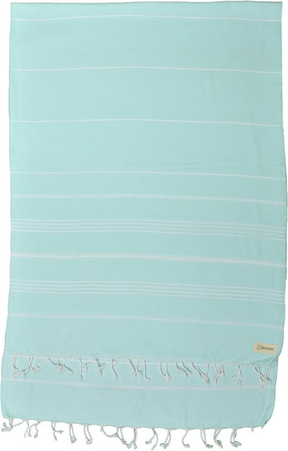 Bersuse Towels Anatolia XL Beach Blanket Throw Blanket Turkish Towel 100% Cotton Extra-Large Quick-Dry Lightweight Premium Peshtemal Towel - 61x82 Inches, Aqua Marine