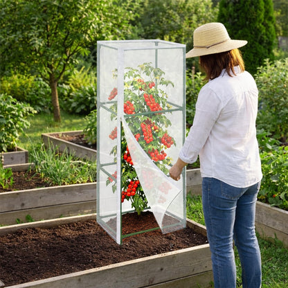 ComfyKit 3PCS Garden Bird Netting Plant Covers for Square Tomato Cage, 59" x 17.7" Reusable Tomato Cage Net with Zipper & Drawstring, Insect & Bird Barrier for Tomatoes, Fruits & Climbing Vines