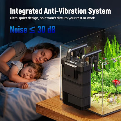 AQUASMITH Hang on Back Aquarium Filter,Ultra-Quiet Small Canister Filter,Multi-Layered Filtration,Bottom Anti-Dry Burn Motor,Extra-Large Filter (118GPH（for 20-40 Gallon）)