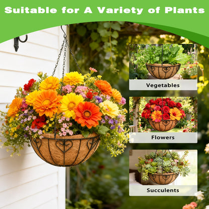 ZVOWOS 2 Pack 12 Inch Black Metal Hanging Basket Hanging Planter with Coco Coir Liner Heavy Duty Hanging Flower Pot Holder for Indoor Outdoor Patio Garden Porch Balcony Decor (Heart-Shaped)