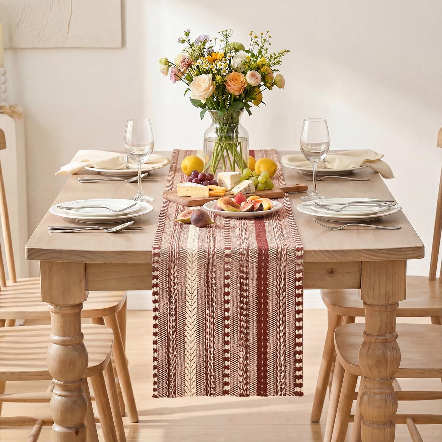 Artoid Mode Red Farmhouse Woven Table Runner, Seasonal Holiday Rustic Kitchen Dining Table Decoration for Home Party Decor 12x72 Inch