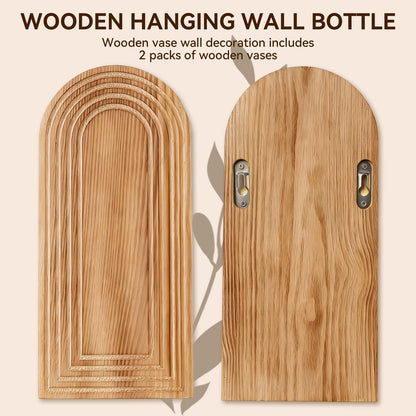 2 Pack Wooden Wall Vase Set, Boho Hanging Planter for Indoor Plants & Flowers, Wood Wall-Mounted Planters for Living Room, Modern Farmhouse Entryway or Bathroom, Rustic Art for Home (Brown)