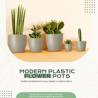 Utopia Home - Plant Pots Indoor with Drainage - 7/6.6/6/5.3/4.8 Inches Home Decor Flower Pots - Pack of 10 Plastic Planters for Indoor Plants, Cactus, Succulents Pot - Grey