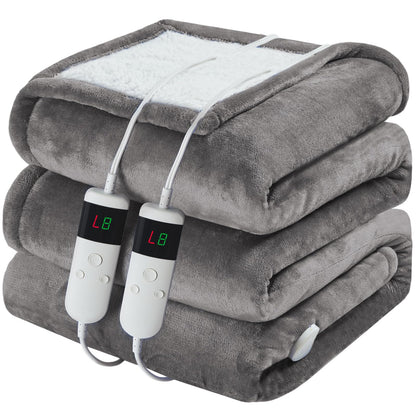 Electric Heated Blanket Queen Size 84''x90'' Soft Flannel & Sherpa Electric Blanket with 10 Heating Levels, Automatically Shut Down After 8h with Overheat Protection Machine Washable