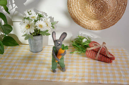 Primitives by Kathy Garden Rabbit Collectible Felt Critter, 9.75-inch, with Handmade Details, Holding Large Carrot, use for Tiered Tray or Tablescape with Our Other Easter & Spring Figures and Decor