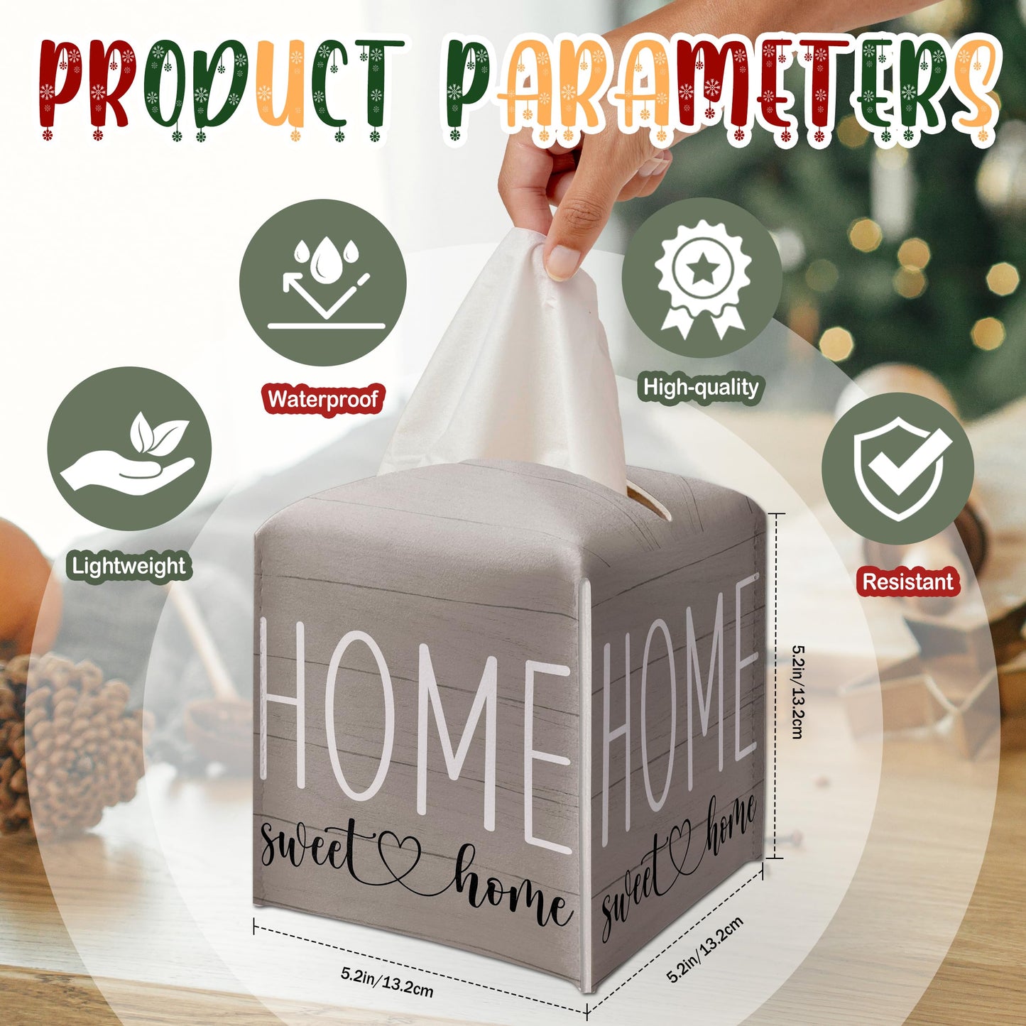 Brown Home Decor Tissue Box Cover Modern Square Leather Tissue Case Holder Gifts for Women Family and Friends, Decorative Holder/Organizer for Bathroom Kitchen Nightstand Office Home - B52