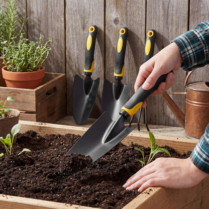 Yaocom 12 Pcs Garden Shovel Aluminum Alloy Heavy Duty Trowel Small Digging Shovels Metal Hand Trowel Spade with Soft Handle for Garden Lawn Yard Planting Tool (Large Shovel,Yellow)