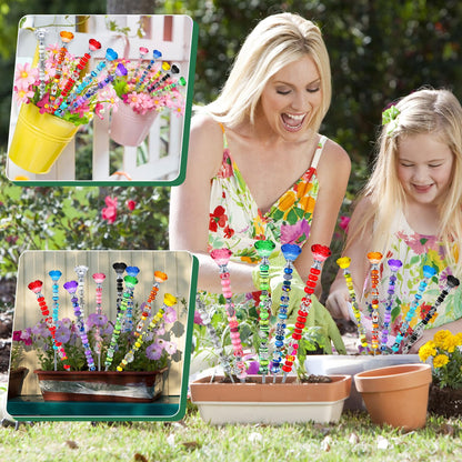 Lineshading 10 Sets Beaded Garden Stakes Kit,Rose Garden Stakes Accessories (Bright Color)