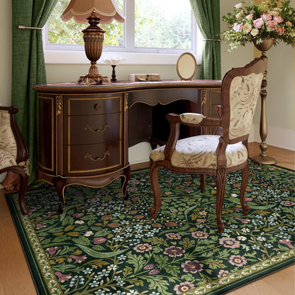 Moynesa Floral Washable 5x7 Rug, Green Area Rugs for Living Room, Non Slip Boho Dining Room Rug Under Table, Botanical Ultra Thin Floor Carpet for Bedroom Home Office, Green